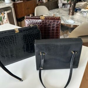 Vintage Elegant Black and Brown Croc-Embossed Women's Bags